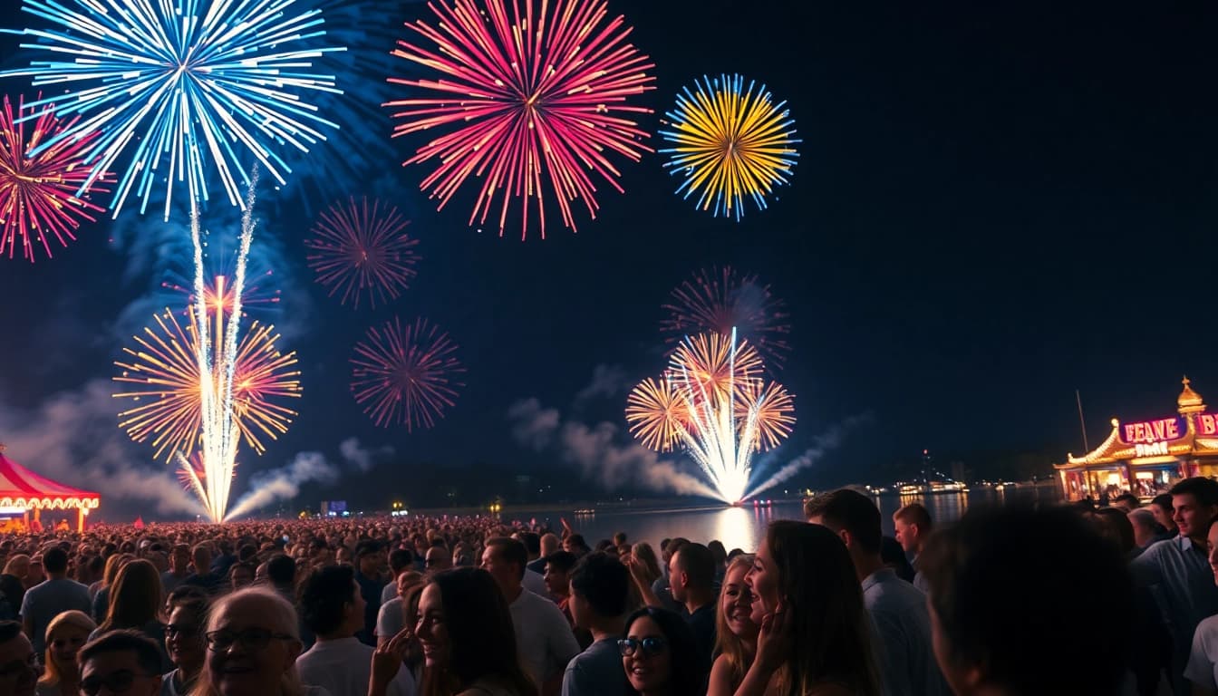 Experience breathtaking fireworks uk lighting up the night sky at a festival.